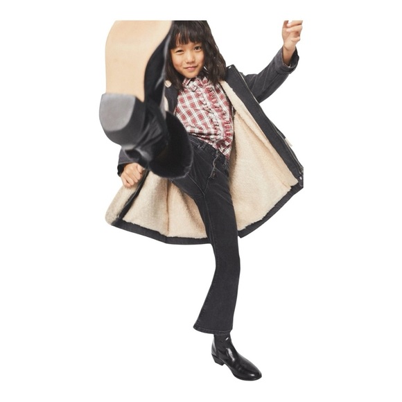 Zara Kids Faded Denim Parka With Faux Shearling – Black – Size 13/14 Unisex - Picture 8 of 9